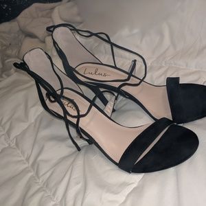 Black Open Toed Lace Up High Heels